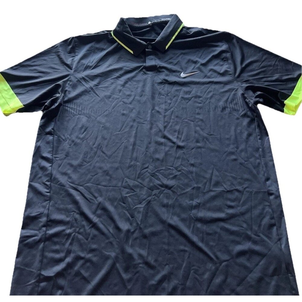 Nike Tiger Woods Polo Men’s Sz Large Black Green Dri Fit Stretch Short Sleeve